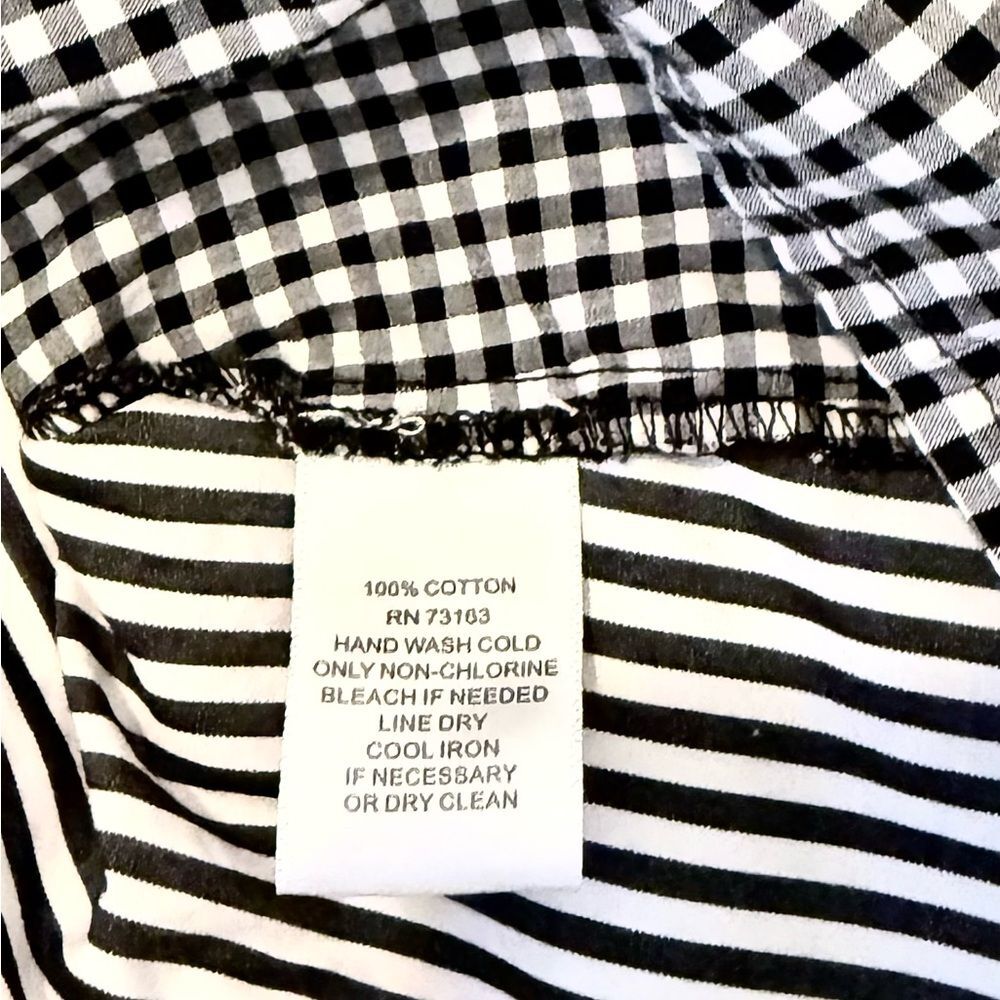 New Blouse Black White Top Bow Ruffle Sleeve Striped Gingham Blouse M NWOT - Picture 4 of 6